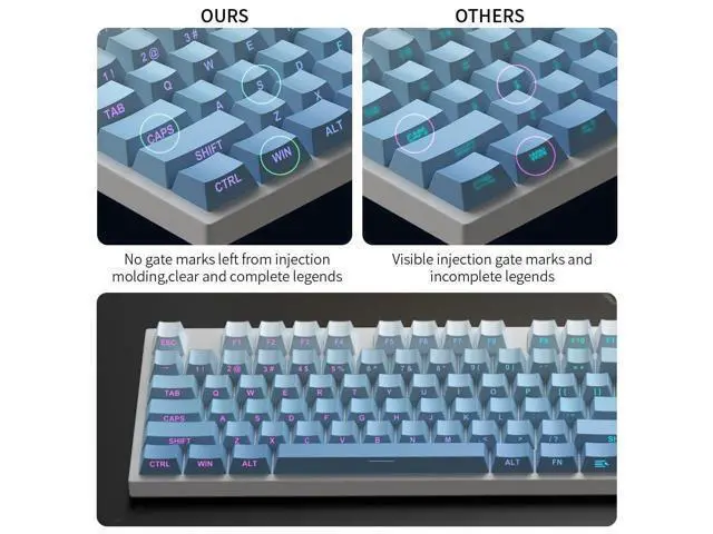 Alt view image 5 of 5 - PBT Keycaps -Blue Side Print Key Cap Set, Double Shot Shine Through Custom Key caps, Cherry Profile 133 Keys for Mechanical Keyboards Gradient Blue