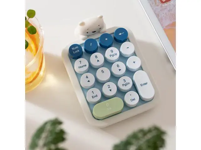 Alt view image 2 of 5 - Lomiluskr Cute Wireless Numeric Keypad with Silicone Bear, Colorful Round Keycaps, 2.4G USB Wireless Connection, Portable Financial Accounting Numpad Number Keyboard, Suitable for PC, Laptop (Blue)