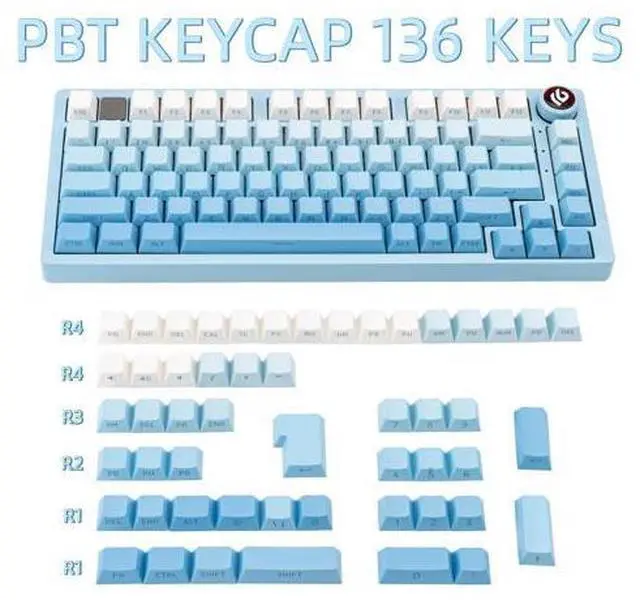 Alt view image 2 of 5 - JOLINTAL 136 Keys Gradient Blue Keycaps, Side Print Shine Through Keycap, Custom Double Shot PBT Keycaps, Cherry Profile Keycap 60 Percent Cherry Mx for ANSI/ISO Layout Mechanical Keyboard