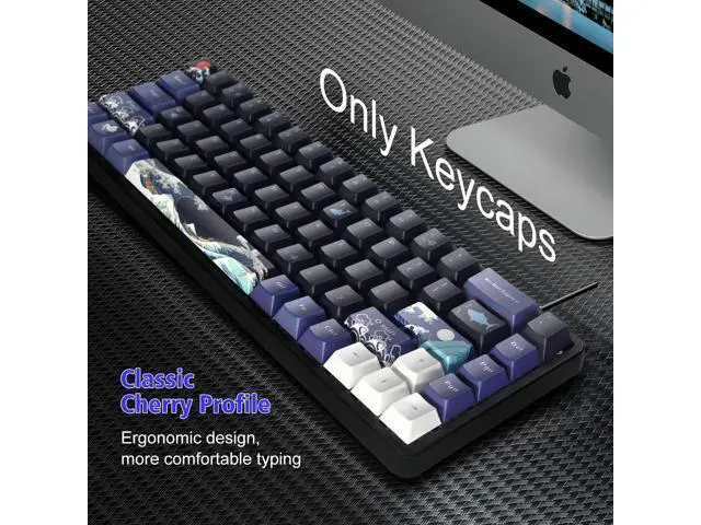 Alt view image 4 of 5 - XVX PBT Keycaps - Great Wave of Kanagawa Japanese Design, Dye-Sub Custom Keycaps Set, Cherry Profile for 61/64/66/68 Cherry/Gateron MX Switches, 78 Key Set