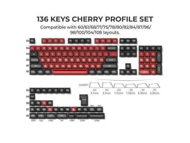 Alt view image 3 of 5 - OHY XVX Black and Red Shine Through Keycaps for Mechanical Keyboards - 136 Keys Red Translucent Cat Eye Design,Cherry MAX Profile, PC+PBT Frosted RGB Keycaps