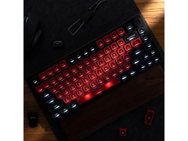 Alt view image 5 of 5 - OHY XVX Black and Red Shine Through Keycaps for Mechanical Keyboards - 136 Keys Red Translucent Cat Eye Design,Cherry MAX Profile, PC+PBT Frosted RGB Keycaps