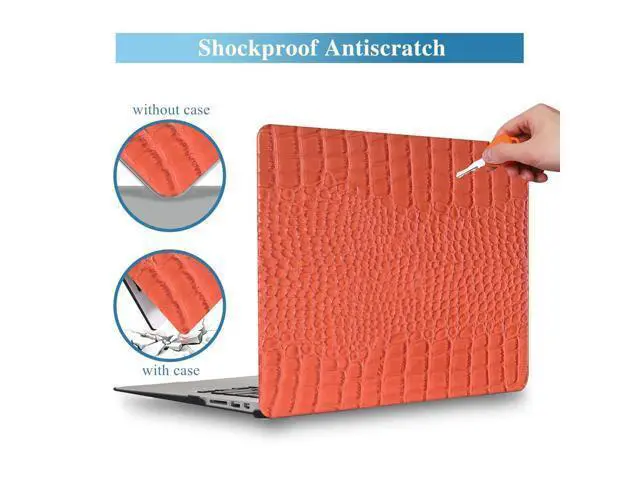 Alt view image 2 of 5 - KEROM Compatible with Crocodile MacBook Air 13 Inch Case 2025-2022 M4 M3 M2 A3240 A3113 A2681, Textured Elegant Luxury Aligator Skin Snakeskin PU Leather Hardshell Case & Keyboard Cover, Orange
