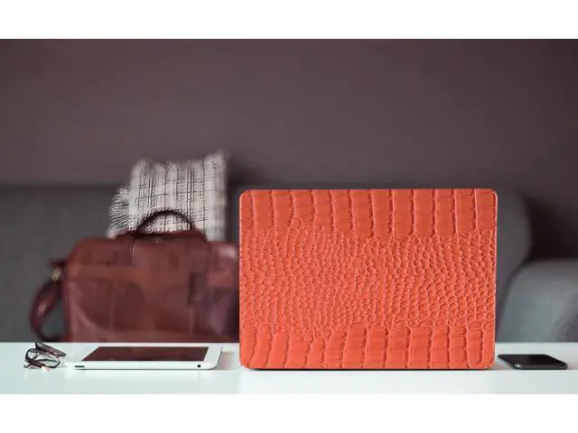 Alt view image 4 of 5 - KEROM Compatible with Crocodile MacBook Air 13 Inch Case 2025-2022 M4 M3 M2 A3240 A3113 A2681, Textured Elegant Luxury Aligator Skin Snakeskin PU Leather Hardshell Case & Keyboard Cover, Orange