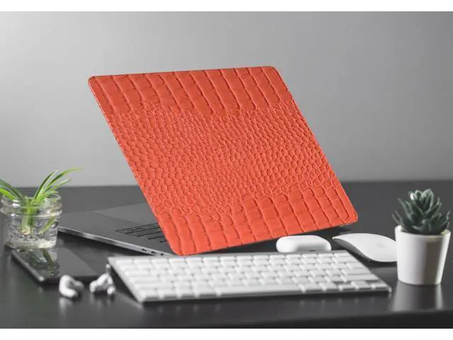 Alt view image 5 of 5 - KEROM Compatible with Crocodile MacBook Air 13 Inch Case 2025-2022 M4 M3 M2 A3240 A3113 A2681, Textured Elegant Luxury Aligator Skin Snakeskin PU Leather Hardshell Case & Keyboard Cover, Orange