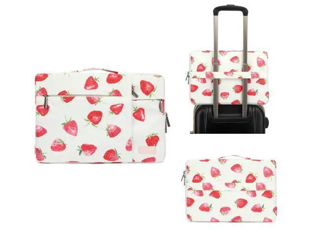 Alt view image 4 of 5 - SANFAN 360 Protective Laptop Sleeve Case Bag with 3 Pockets,Handle and Luggage Strap for MacBook Air 13 inch,13.3 inch HP Dell Lenovo Notebook (Strawberry)
