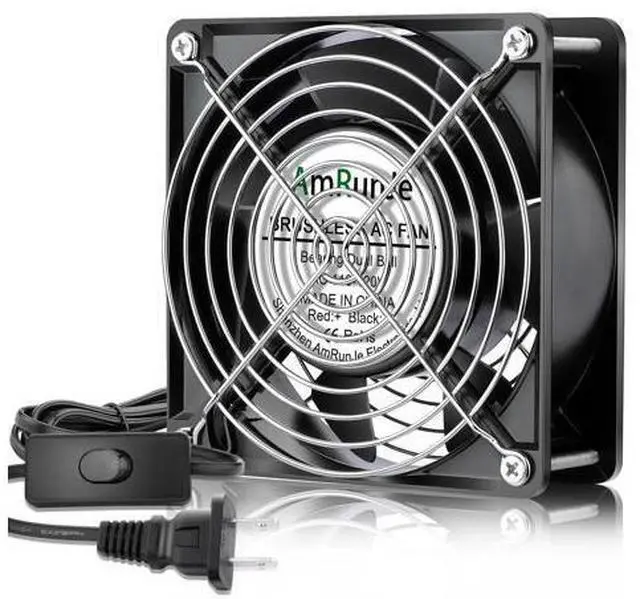 Main image of AmRunJe 120mm x 38mm 110V 120V AC Axial Muffin Fan Dual Ball Bearing Box Fan for Doorway, Room to Room, Computer, Chicken Coop, Crawl Space Cooling Ventilation Exhaust Projects