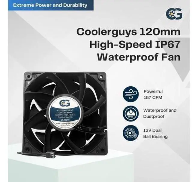 Alt view image 2 of 5 - Coolerguys 12vDC Waterproof IP67 Fan (High Speed, 120x38mm)