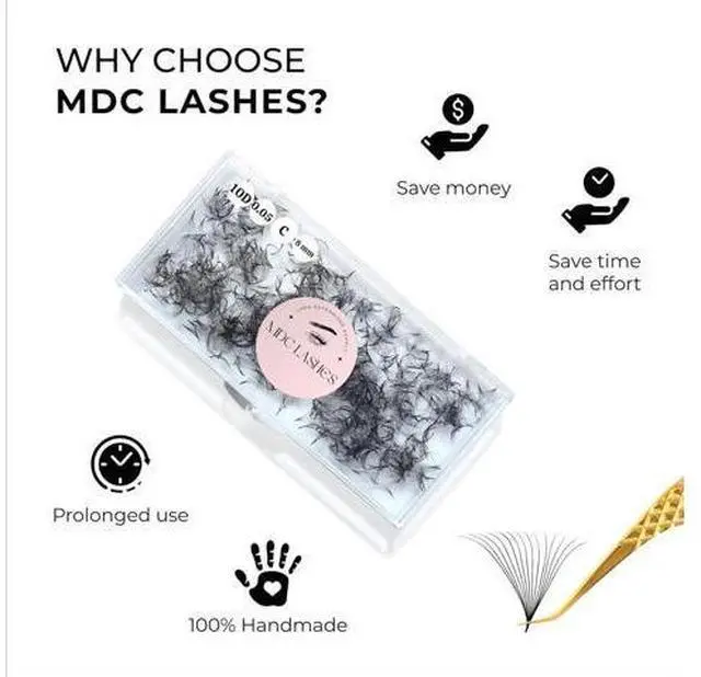 Alt view image 4 of 5 - MDC LASHES 500 Promades Eyelash Fans^^ 5D-20D, 0.03-0.05-0.07 Thickness, C/CC/D Curls, 8-18mm^^ Volume Lash Extensions Premade Lash Fans Pro Pre Made False Eyelashes Pestanas Pelo A Pelo(18D-0.03-C-18