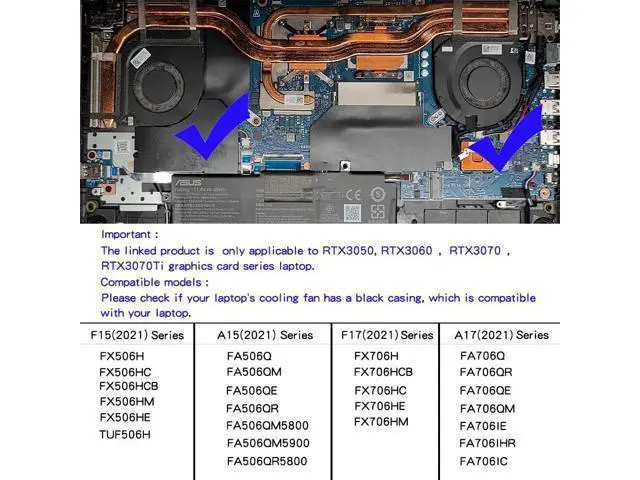 Alt view image 3 of 5 - New Replacement Cooling Fans for ASUS TUF A15 F15 A17 F17(2021) RTX30 FA506Q FA506QM FA506QR FA506QE FX506H FX506HC FX506HM FX506HE FX706H FX706HC FA506IC FX506HC FA706QR FA706IC Laptop FNCX FNCY Fan