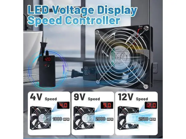 Alt view image 3 of 5 - SOTOP IP68 120mm Waterproof Fan with LED Voltage Display Speed Controller, 110V AC 120mm x 25mm, for DIY Cooling Ventilation Exhaust Projects