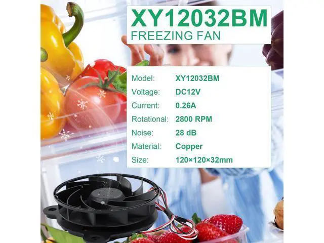 Alt view image 3 of 5 - XY12032BM Refrigerator Fan, XY12032BM Refrigerator Freezing Fan, Fridge Silent Cooling Fan, Refrigeration Silent Exhaust Fan, DC12V 0.26A 120×120×32mm