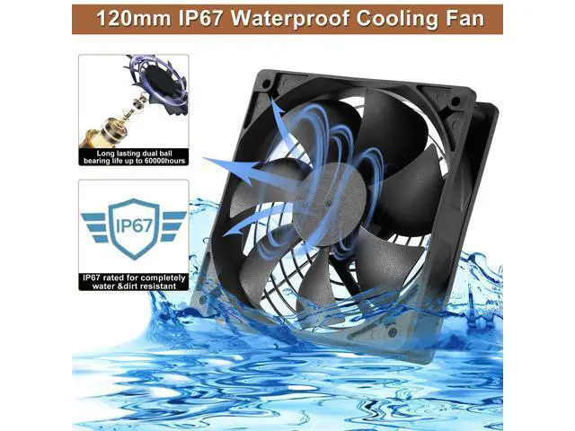 Alt view image 2 of 5 - 2-Pack IP67 Waterproof Silent 12V DC Cooling Fan - 120mmx25mm 4.72inch High-Speed 3000RPM Dual Ball Bearing 2 Wire 3Pin Exhaust Fan for RV Fridge