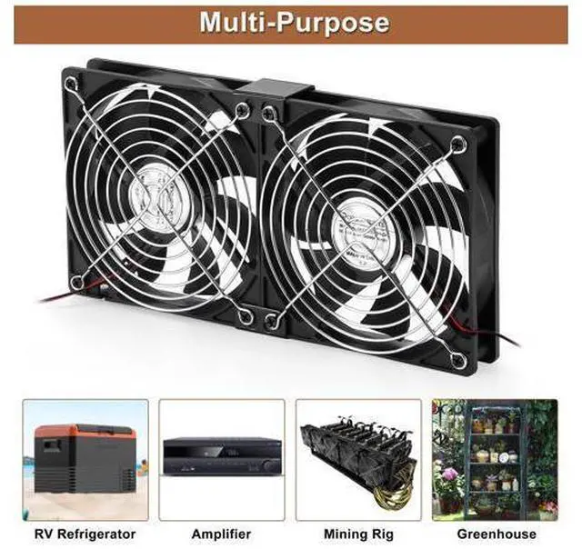 Alt view image 5 of 5 - 2-Pack IP67 Waterproof Silent 12V DC Cooling Fan - 120mmx25mm 4.72inch High-Speed 3000RPM Dual Ball Bearing 2 Wire 3Pin Exhaust Fan for RV Fridge
