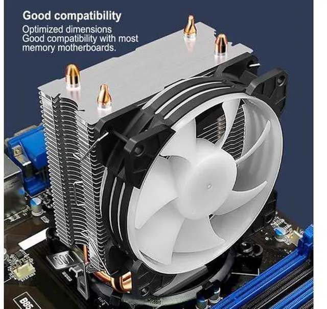 Alt view image 2 of 5 - RGB CPU Air Cooler, 2 Heat Pipes CPU Cooler with 90mm Fan, 48cfm 1800PRM, for LGA115X/1366/775/1200/2011, for AM4/AM3 Plus, AM3/FM2 Plus, FM1