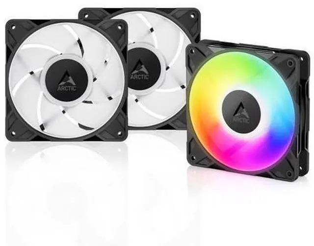 Main image of ARCTIC P12 Pro A-RGB - 3 Pack - Powerful Premium Fan, 120 mm PWM Fan with Y-Cable Splitter, 600-3000 RPM, 0 RPM <5% PWM, 5V Digital RGB, Fluid Dynamic Bearing, 4-Pin - Black