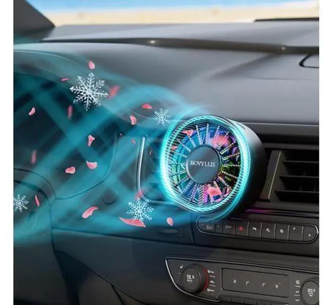 Main image of Novyllis Car Vent Fan USB with Air Freshener Multi Color Lights air ac Clip 3 Speed Settings 360° Rotating Vent Powerful Fragrance Fan for Car Truck SUV RV