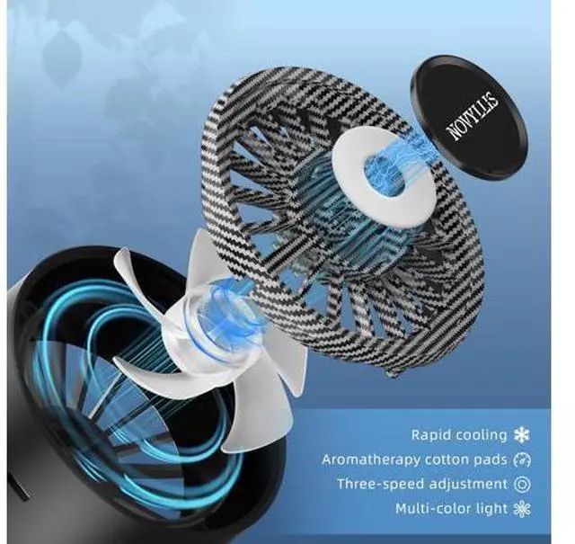 Alt view image 3 of 5 - Novyllis Car Vent Fan USB with Air Freshener Multi Color Lights air ac Clip 3 Speed Settings 360° Rotating Vent Powerful Fragrance Fan for Car Truck SUV RV