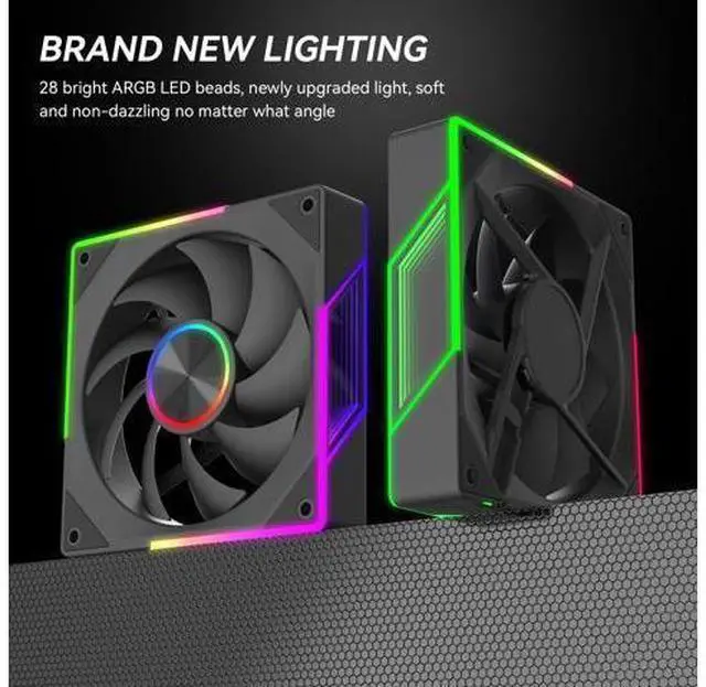Alt view image 2 of 5 - 120mm ARGB Computer Case Fan, 4 Pin PWM, Silent Computer Cooling Fan with Infinity Mirror 1800RPM 3 Pack, Black
