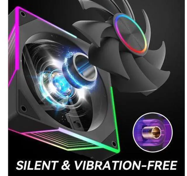 Alt view image 3 of 5 - 120mm ARGB Computer Case Fan, 4 Pin PWM, Silent Computer Cooling Fan with Infinity Mirror 1800RPM 3 Pack, Black