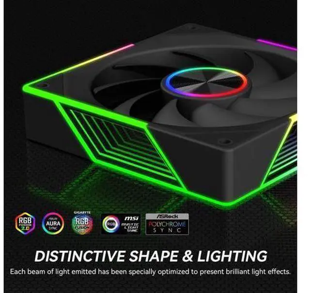 Alt view image 4 of 5 - 120mm ARGB Computer Case Fan, 4 Pin PWM, Silent Computer Cooling Fan with Infinity Mirror 1800RPM 3 Pack, Black