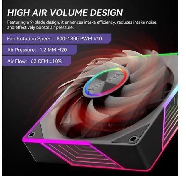 Alt view image 5 of 5 - 120mm ARGB Computer Case Fan, 4 Pin PWM, Silent Computer Cooling Fan with Infinity Mirror 1800RPM 3 Pack, Black