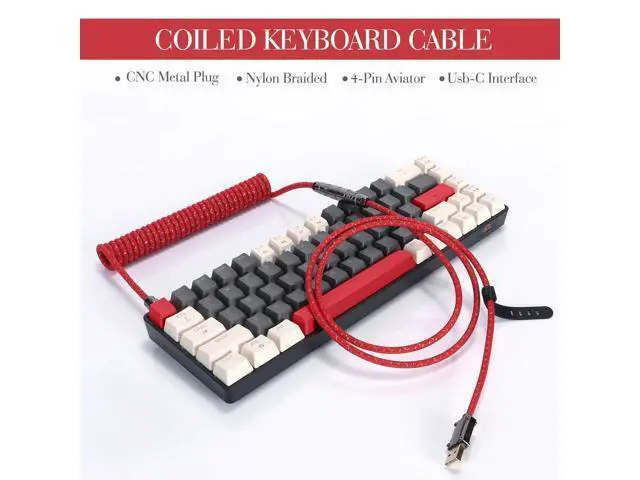 Alt view image 2 of 5 - ZIYOU LANG C05 Custom Coiled USB C Cable with Metallic Sequin Double Weave Nylon Braided Cord Detachable CNC Metal Aviator Spiral Line for Charging Smartphone Connecting RK Keyboard PS4 Switch(Red)