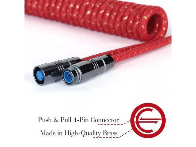 Alt view image 3 of 5 - ZIYOU LANG C05 Custom Coiled USB C Cable with Metallic Sequin Double Weave Nylon Braided Cord Detachable CNC Metal Aviator Spiral Line for Charging Smartphone Connecting RK Keyboard PS4 Switch(Red)