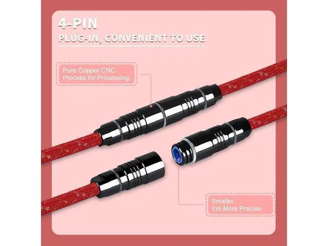Alt view image 4 of 5 - ZIYOU LANG C05 Custom Coiled USB C Cable with Metallic Sequin Double Weave Nylon Braided Cord Detachable CNC Metal Aviator Spiral Line for Charging Smartphone Connecting RK Keyboard PS4 Switch(Red)