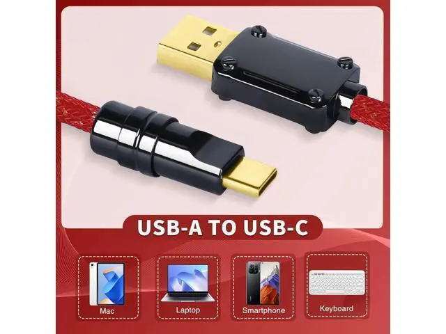 Alt view image 5 of 5 - ZIYOU LANG C05 Custom Coiled USB C Cable with Metallic Sequin Double Weave Nylon Braided Cord Detachable CNC Metal Aviator Spiral Line for Charging Smartphone Connecting RK Keyboard PS4 Switch(Red)