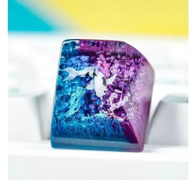 Alt view image 2 of 5 - Kohaku Koi Fish Artisan Keycap Blue and Purple Ocean R1 SA Profile Custom Keycaps 1U ESC Handmade Gaming Resin Key Cap Cherry MX Switch Compatible Mechanical Keyboard Koi Lover Gift