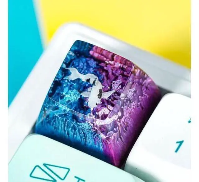 Main image of Kohaku Koi Fish Artisan Keycap Blue and Purple Ocean R1 SA Profile Custom Keycaps 1U ESC Handmade Gaming Resin Key Cap Cherry MX Switch Compatible Mechanical Keyboard Koi Lover Gift