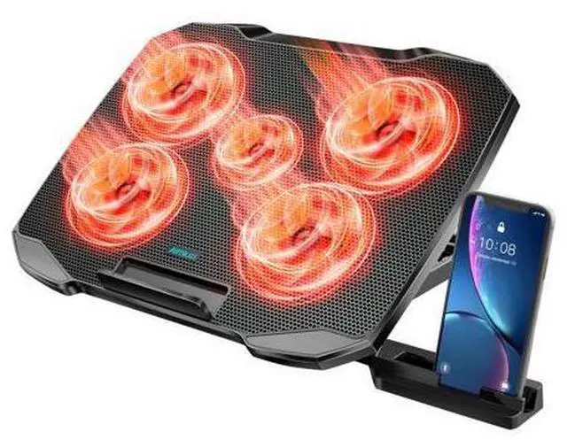 Main image of AIMIUZI Laptop Cooling Pad for Computer Laptop Cooler for 12-15.6 Inch Notebooks, Laptop Cooling Stand with 5 Quiet Fans, 5 Height Adjustable,2 USB Ports, Phone Stand