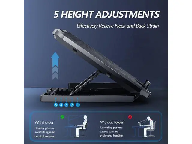 Alt view image 3 of 5 - AIMIUZI Laptop Cooling Pad for Computer Laptop Cooler for 12-15.6 Inch Notebooks, Laptop Cooling Stand with 5 Quiet Fans, 5 Height Adjustable,2 USB Ports, Phone Stand