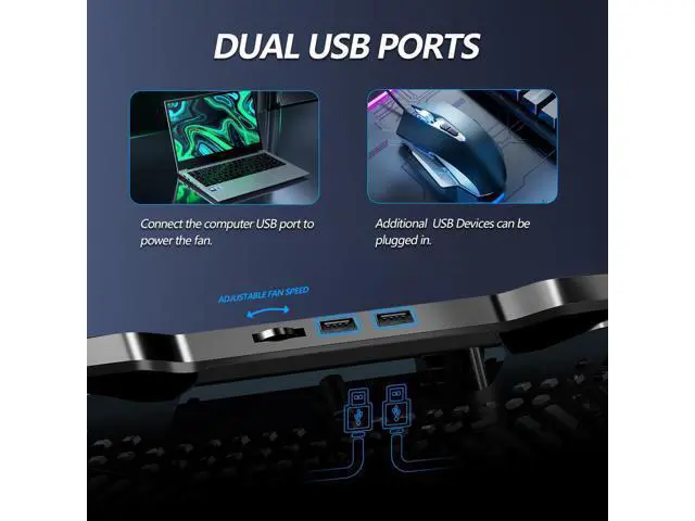 Alt view image 4 of 5 - AIMIUZI Laptop Cooling Pad for Computer Laptop Cooler for 12-15.6 Inch Notebooks, Laptop Cooling Stand with 5 Quiet Fans, 5 Height Adjustable,2 USB Ports, Phone Stand