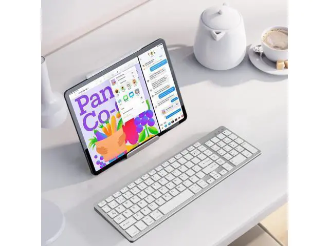 Alt view image 4 of 5 - KenKe Magic Keyboard with Numeric Keypad, Support 2.4GHz / Bluetooth Connection, Equipped with USB Receiver, Multi-Device Compatibility, Stable Connection for Mac, iPad, iPhone, Android, Silvery White