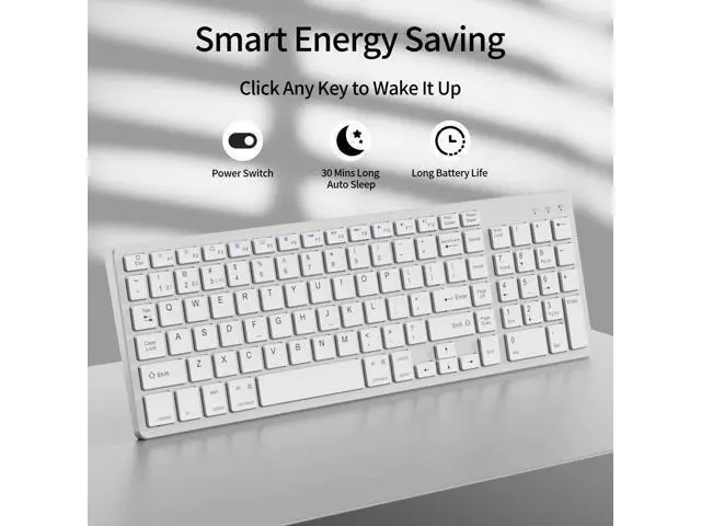 Alt view image 5 of 5 - KenKe Magic Keyboard with Numeric Keypad, Support 2.4GHz / Bluetooth Connection, Equipped with USB Receiver, Multi-Device Compatibility, Stable Connection for Mac, iPad, iPhone, Android, Silvery White