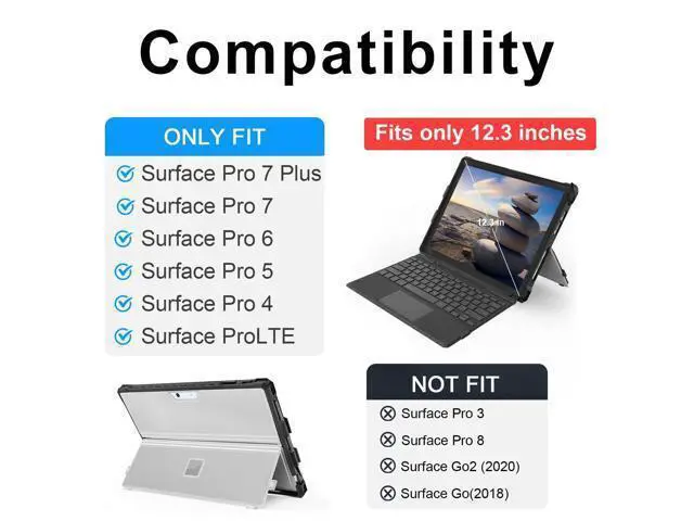 Alt view image 2 of 5 - Case for 12.3" Microsoft Surface Pro 7+/7/6/5/4 Rugged Cover Case, with Surface Pen Holder, Compatible with Surface Pro Type Cover Keyboard,Translucent
