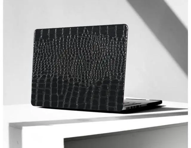 Main image of KEROM Compatible with Crocodile MacBook Air 13 inch Case 2021 2020 2019 2018 M1 A2337 A2179 A1932, Textured Elegant Luxury Aligator Skin Snakeskin PU Leather Hard Shell & Keyboard Cover, Shiny Black