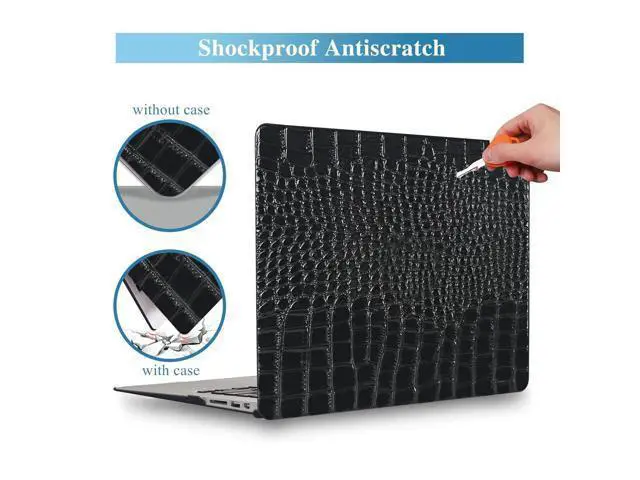Alt view image 2 of 5 - KEROM Compatible with Crocodile MacBook Air 13 inch Case 2021 2020 2019 2018 M1 A2337 A2179 A1932, Textured Elegant Luxury Aligator Skin Snakeskin PU Leather Hard Shell & Keyboard Cover, Shiny Black