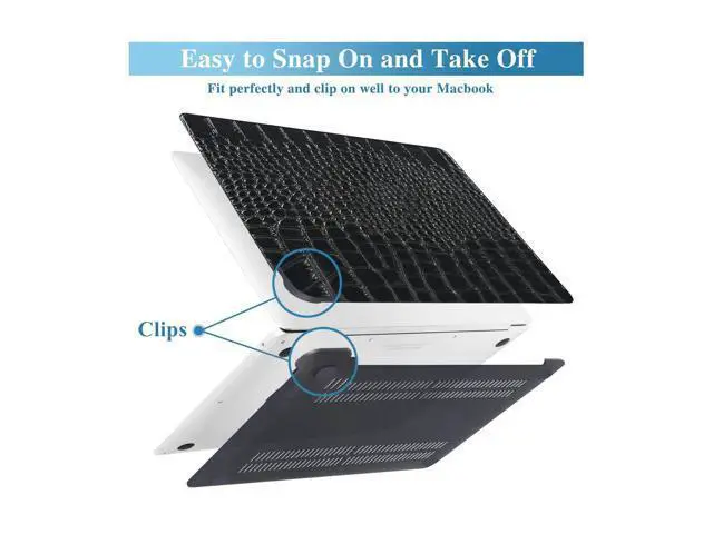 Alt view image 3 of 5 - KEROM Compatible with Crocodile MacBook Air 13 inch Case 2021 2020 2019 2018 M1 A2337 A2179 A1932, Textured Elegant Luxury Aligator Skin Snakeskin PU Leather Hard Shell & Keyboard Cover, Shiny Black