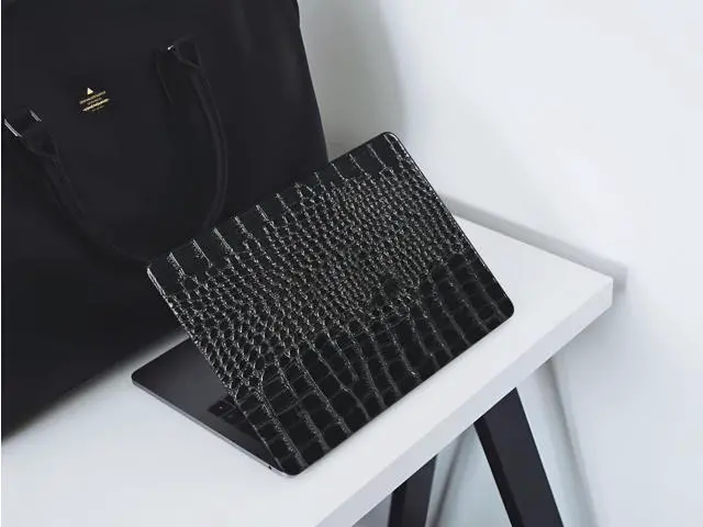 Alt view image 5 of 5 - KEROM Compatible with Crocodile MacBook Air 13 inch Case 2021 2020 2019 2018 M1 A2337 A2179 A1932, Textured Elegant Luxury Aligator Skin Snakeskin PU Leather Hard Shell & Keyboard Cover, Shiny Black