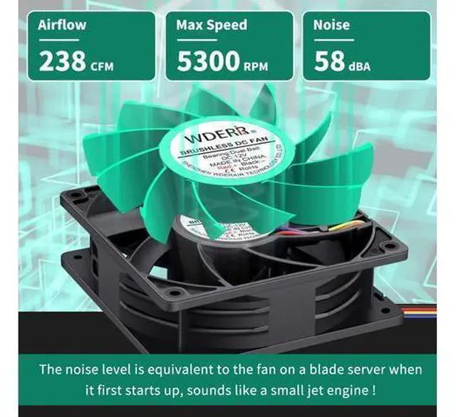 Alt view image 5 of 5 - WDERAIR DC 120mm x 38mm 4Pin PWM Computer Case Fan High CFM 12V Brushless for DIY Small Box CPU Mining Rack Ventilation Cooling Exhaust - P1238