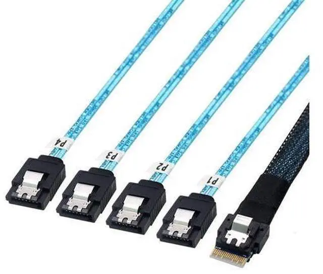 Main image of chenyang CY Slim Line SAS 4.0 SFF-8654 4i 38 Pin Host to 4 SATA 7 Pin Target Hard Disk Fanout Raid Cable 50cm
