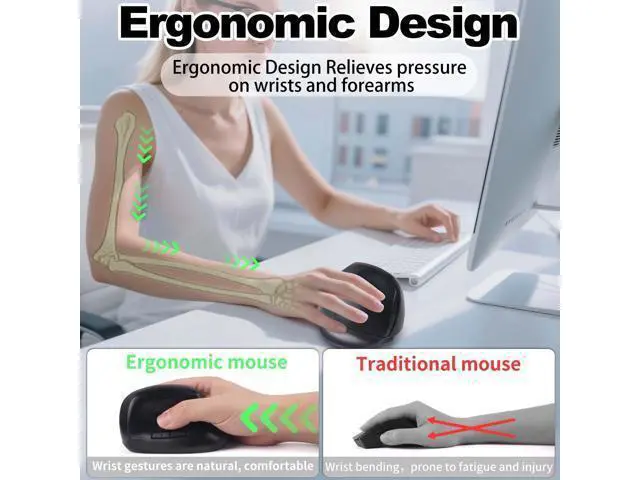 Alt view image 3 of 5 - Wireless Ergonomic Bluetooth Mouse, Vertical Dual Mode Rechargeable Silent Portable Optical Mice, with USB Receiver for PC/Laptop/Tablet, Office Worker Teacher Student Gift,Reduce Wrist PainBlack
