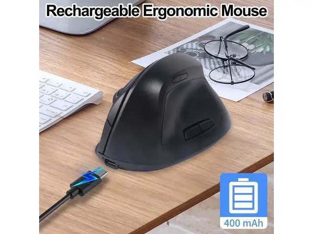 Alt view image 4 of 5 - Wireless Ergonomic Bluetooth Mouse, Vertical Dual Mode Rechargeable Silent Portable Optical Mice, with USB Receiver for PC/Laptop/Tablet, Office Worker Teacher Student Gift,Reduce Wrist PainBlack