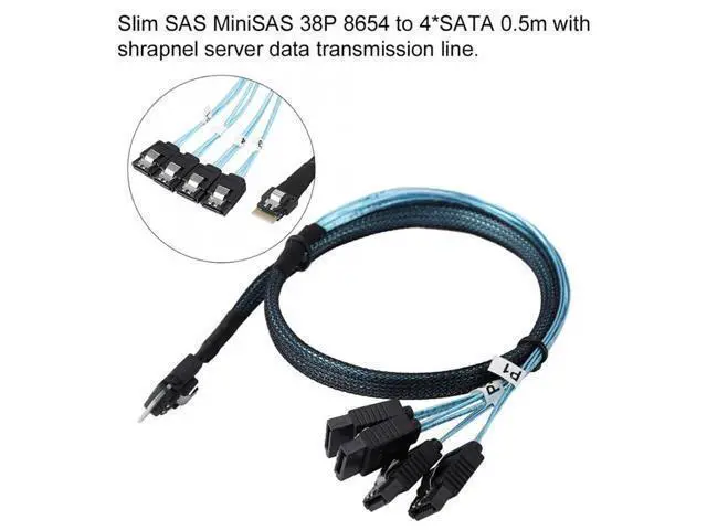 Alt view image 2 of 5 - chenyang CY Slim Line SAS 4.0 SFF-8654 4i 38 Pin Host to 4 SATA 7 Pin Target Hard Disk Fanout Raid Cable 50cm