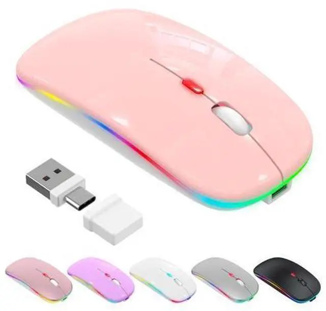 Main image of LED Bluetooth Wireless Mouse for MacBook Air/Pro, Laptop, iPad Rechargeable Silent Light-Up Slim Mouse, Optical Dual Mode BT5.2 & USB-A/USB-C for Students, Kids, Girls, Boys Baby Pink