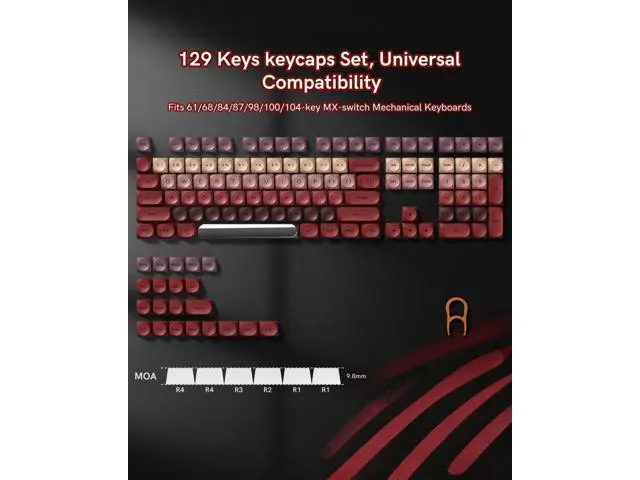 Alt view image 3 of 5 - Keyporia PBT Keycaps, Matte Red Lipstick Jelly Keycaps MOA Profile, 129 Keys Elegant Cute Custom Key caps for 61/68/84/87/98/100 Cherry Gateron MX Mechanical Keyboards, No Tear & Never Fades