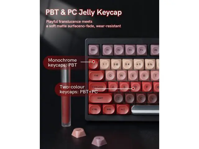 Alt view image 4 of 5 - Keyporia PBT Keycaps, Matte Red Lipstick Jelly Keycaps MOA Profile, 129 Keys Elegant Cute Custom Key caps for 61/68/84/87/98/100 Cherry Gateron MX Mechanical Keyboards, No Tear & Never Fades